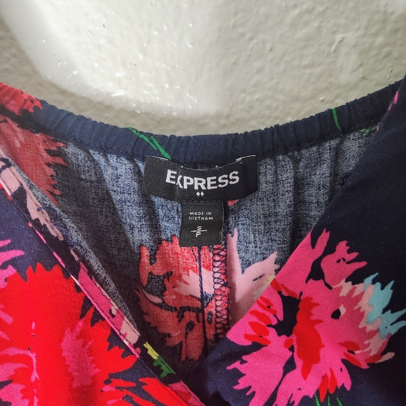 Express Floral Maxi Dress Small Blue Pink Ruffle High Low Wrap Faux Summer Boho - Picture 5 of 16